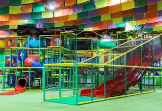 Wide view of the large family park playroom