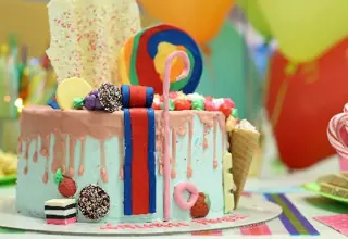 Birthday cake and decorations in the playroom